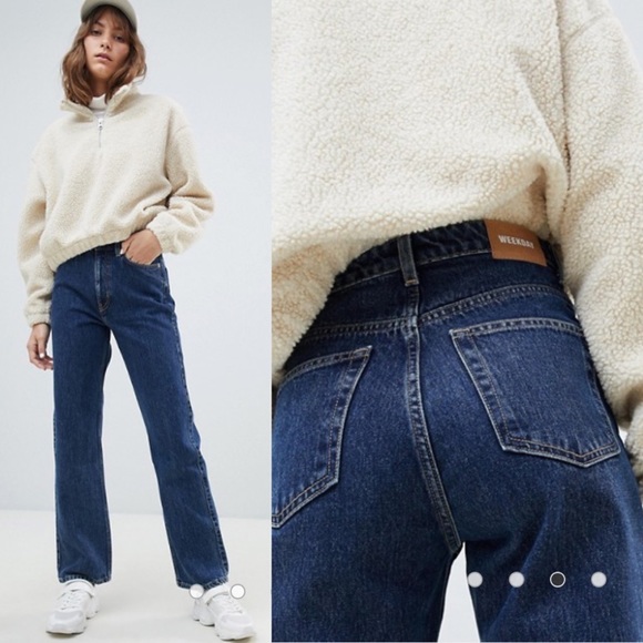 weekday row blue jeans